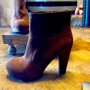 Brown ankle zip up boot by Mossimo